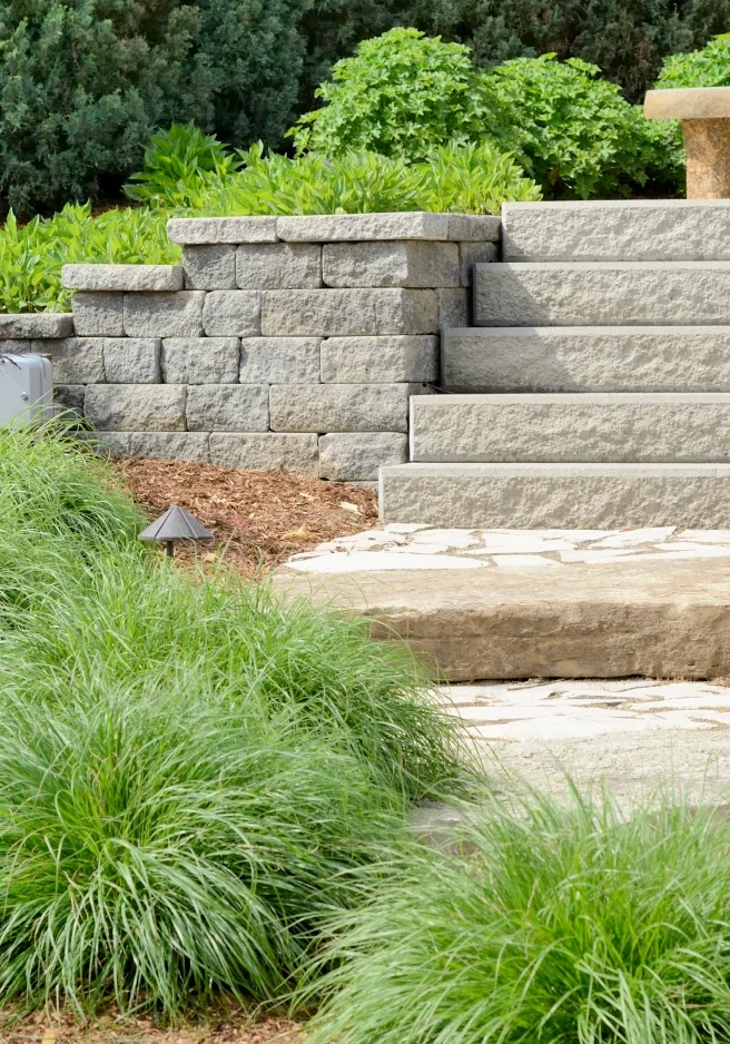 Landscaping with stone steps and plants